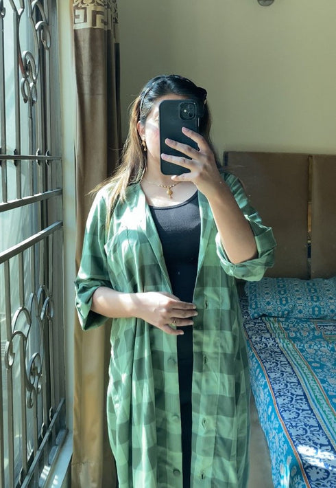 Green Korean Check Dress